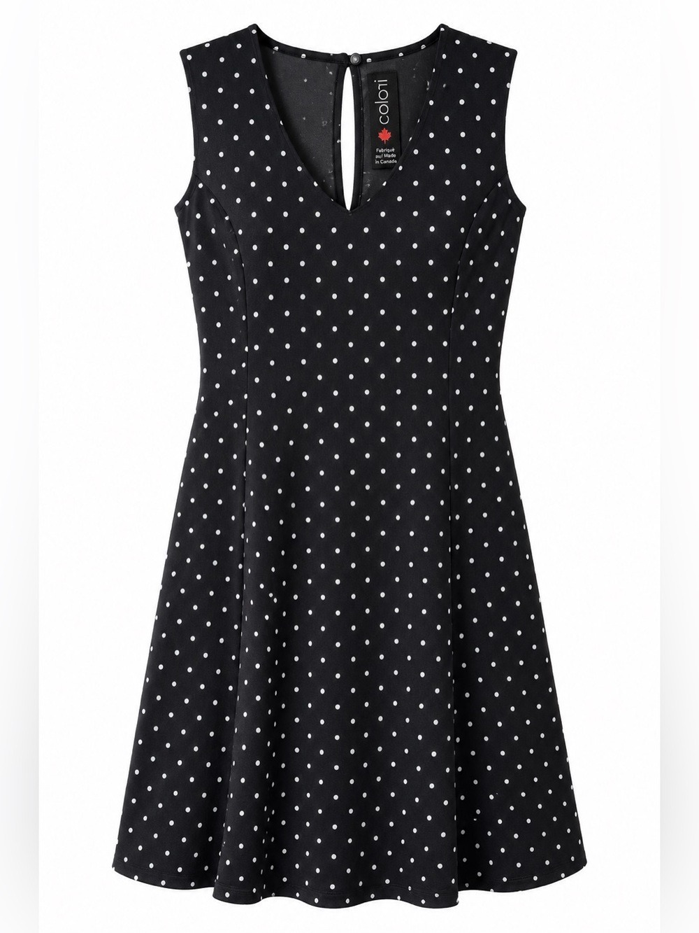 •Colori Black White Polka Dot Sleeveless Dress Medium Made in Canada - Picture 3 of 10